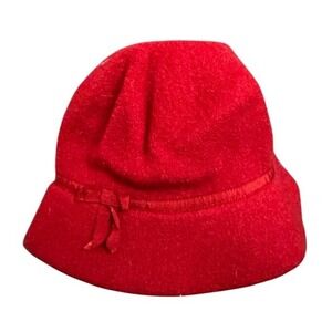 Talbots Red Wool Cloche Hat Bow Accent